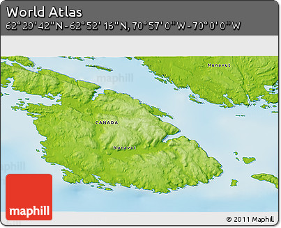Physical 3D Map of the Area around 62° 40' 59" N, 70° 28' 29" W