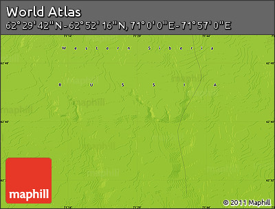 Physical Map of the Area around 62° 40' 59" N, 71° 28' 29" E