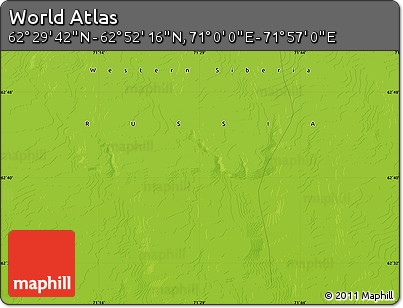 Physical Map of the Area around 62° 40' 59" N, 71° 28' 29" E