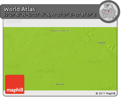 Physical 3D Map of the Area around 62° 40' 59" N, 72° 19' 29" E