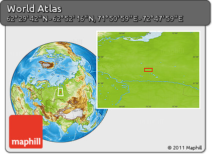 Physical Location Map of the Area around 62° 40' 59" N, 72° 19' 29" E