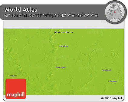 Physical 3D Map of the Area around 62° 40' 59" N, 73° 10' 30" E