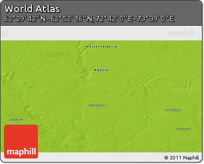 Physical 3D Map of the Area around 62° 40' 59" N, 73° 10' 30" E