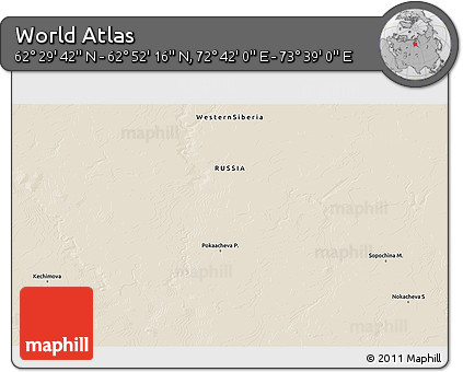 Shaded Relief 3D Map of the Area around 62° 40' 59" N, 73° 10' 30" E