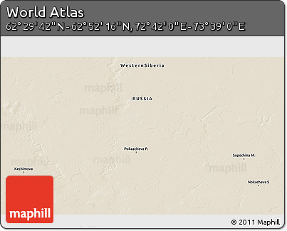 Shaded Relief 3D Map of the Area around 62° 40' 59" N, 73° 10' 30" E