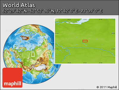 Physical Location Map of the Area around 62° 40' 59" N, 73° 10' 30" E