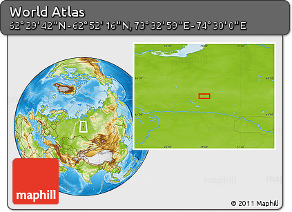 Physical Location Map of the Area around 62° 40' 59" N, 74° 1' 30" E