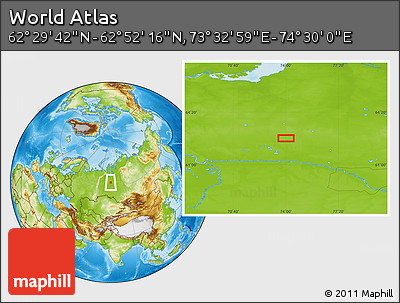 Physical Location Map of the Area around 62° 40' 59" N, 74° 1' 30" E