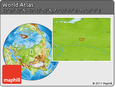 Physical Location Map of the Area around 62° 40' 59" N, 74° 1' 30" E