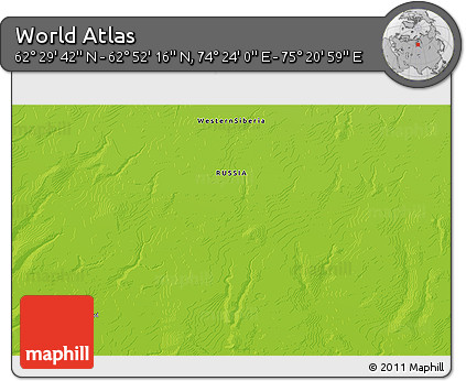 Physical 3D Map of the Area around 62° 40' 59" N, 74° 52' 30" E