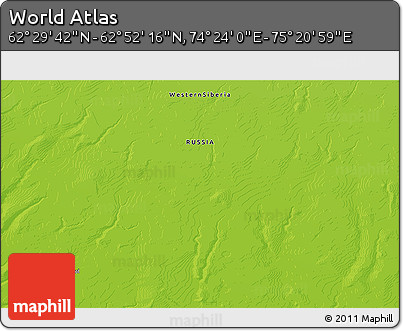 Physical 3D Map of the Area around 62° 40' 59" N, 74° 52' 30" E
