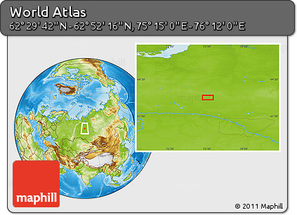Physical Location Map of the Area around 62° 40' 59" N, 75° 43' 29" E