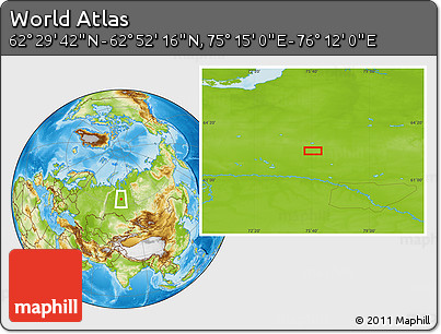 Physical Location Map of the Area around 62° 40' 59" N, 75° 43' 29" E