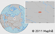 Gray Location Map of the area around 62° 40' 59" N, 85° 4' 29" E, hill shading