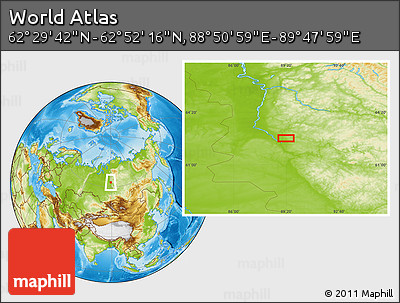 Physical Location Map of the Area around 62° 40' 59" N, 89° 19' 29" E