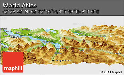 Physical Panoramic Map of the Area around 62° 40' 59" N, 8° 34' 29" E
