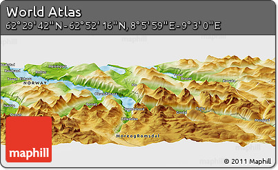 Physical Panoramic Map of the Area around 62° 40' 59" N, 8° 34' 29" E