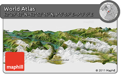 Satellite Panoramic Map of the Area around 62° 40' 59" N, 8° 34' 29" E