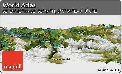 Satellite Panoramic Map of the Area around 62° 40' 59" N, 8° 34' 29" E