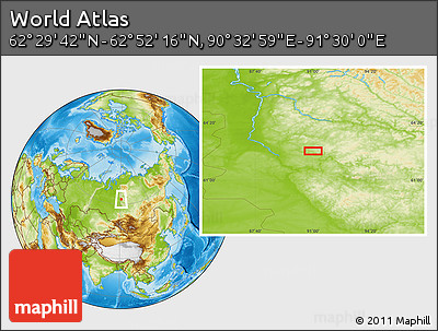 Physical Location Map of the Area around 62° 40' 59" N, 91° 1' 30" E