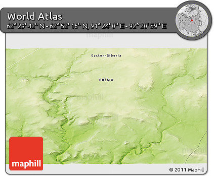 Physical 3D Map of the Area around 62° 40' 59" N, 91° 52' 30" E