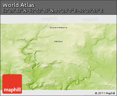Physical 3D Map of the Area around 62° 40' 59" N, 91° 52' 30" E