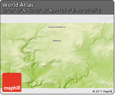 Physical 3D Map of the Area around 62° 40' 59" N, 91° 52' 30" E