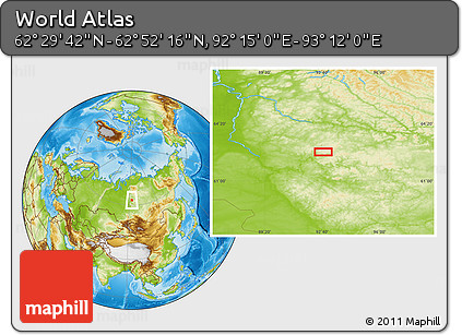 Physical Location Map of the Area around 62° 40' 59" N, 92° 43' 29" E