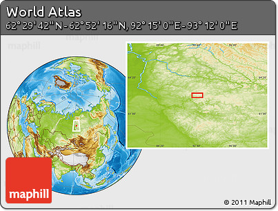 Physical Location Map of the Area around 62° 40' 59" N, 92° 43' 29" E