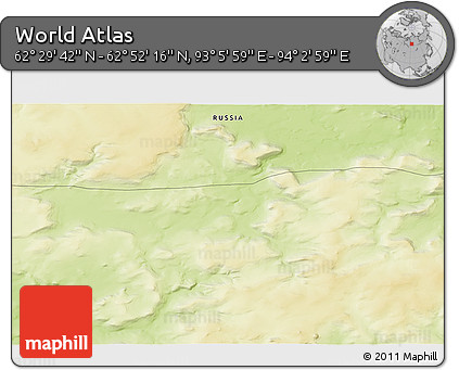 Physical 3D Map of the Area around 62° 40' 59" N, 93° 34' 29" E