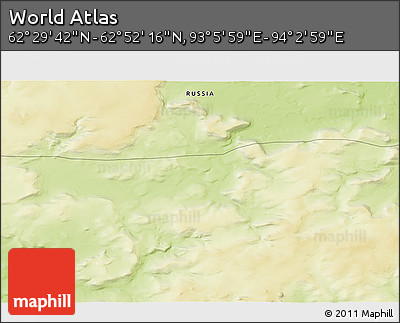 Physical 3D Map of the Area around 62° 40' 59" N, 93° 34' 29" E