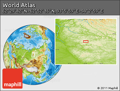 Physical Location Map of the Area around 62° 40' 59" N, 93° 34' 29" E