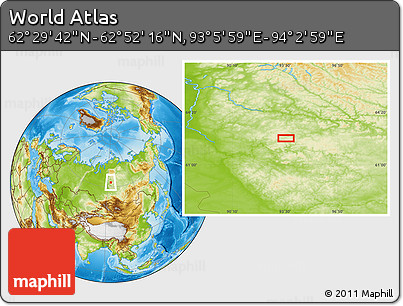 Physical Location Map of the Area around 62° 40' 59" N, 93° 34' 29" E