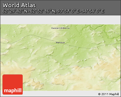 Physical 3D Map of the Area around 62° 40' 59" N, 94° 25' 30" E