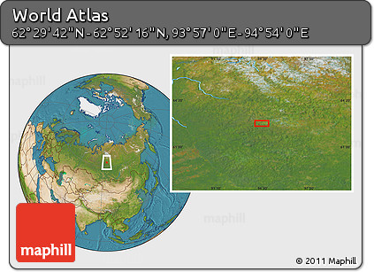 Satellite Location Map of the Area around 62° 40' 59" N, 94° 25' 30" E