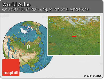 Satellite Location Map of the Area around 62° 40' 59" N, 94° 25' 30" E