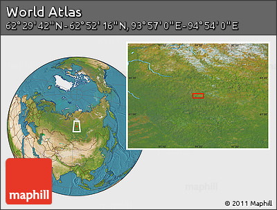 Satellite Location Map of the Area around 62° 40' 59" N, 94° 25' 30" E