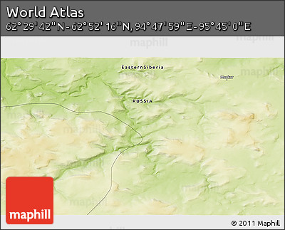 Physical 3D Map of the Area around 62° 40' 59" N, 95° 16' 30" E