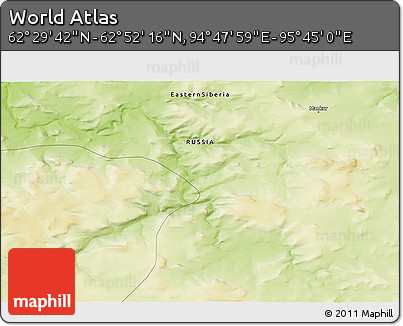 Physical 3D Map of the Area around 62° 40' 59" N, 95° 16' 30" E