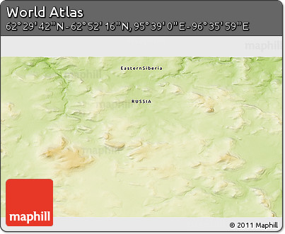 Physical 3D Map of the Area around 62° 40' 59" N, 96° 7' 30" E