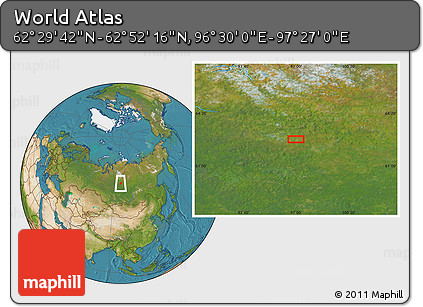 Satellite Location Map of the Area around 62° 40' 59" N, 96° 58' 29" E