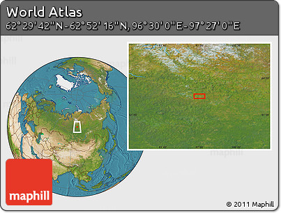 Satellite Location Map of the Area around 62° 40' 59" N, 96° 58' 29" E