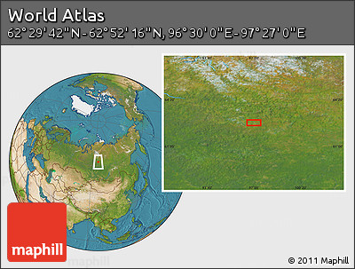 Satellite Location Map of the Area around 62° 40' 59" N, 96° 58' 29" E