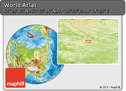 Physical Location Map of the Area around 62° 40' 59" N, 97° 49' 29" E