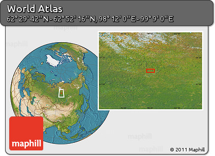 Satellite Location Map of the Area around 62° 40' 59" N, 98° 40' 30" E
