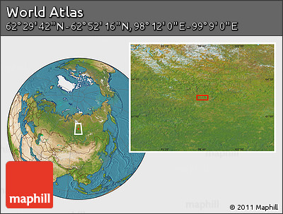 Satellite Location Map of the Area around 62° 40' 59" N, 98° 40' 30" E