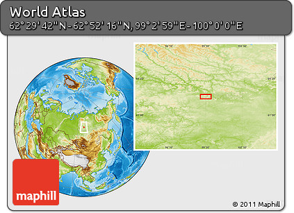Physical Location Map of the Area around 62° 40' 59" N, 99° 31' 30" E