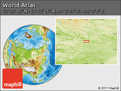 Physical Location Map of the Area around 62° 40' 59" N, 99° 31' 30" E