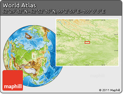 Physical Location Map of the Area around 62° 40' 59" N, 99° 31' 30" E