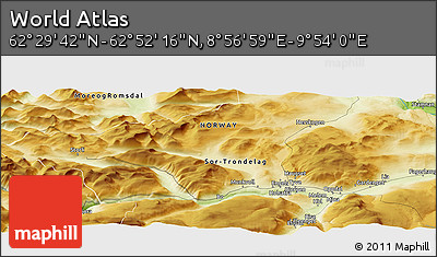 Physical Panoramic Map of the Area around 62° 40' 59" N, 9° 25' 30" E